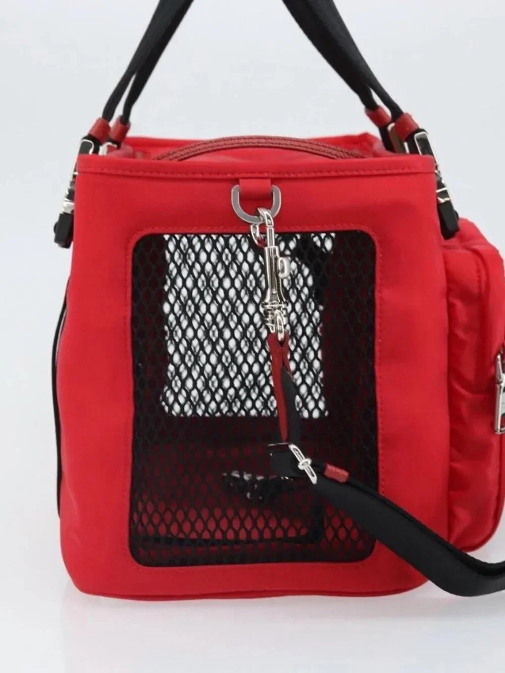 PRADA Pet Bag Pet Carry Nylon 2way Red Silver